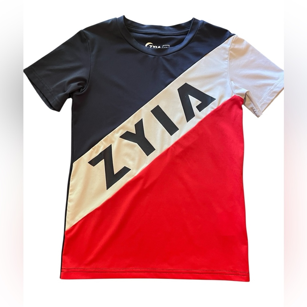 Kids ZYIA Active Red White and Blue short sleeve shirt in size 6-7